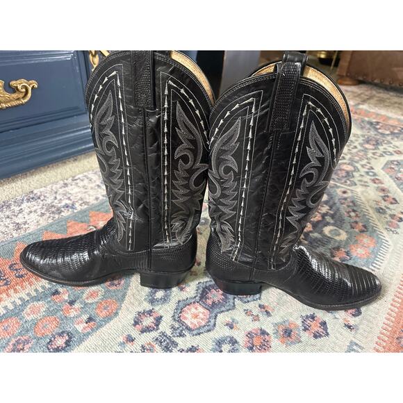 Vintage Dan Post Black Teju Lizard Men\'s Cowboy Boots USA 9.5B  Western main image 7